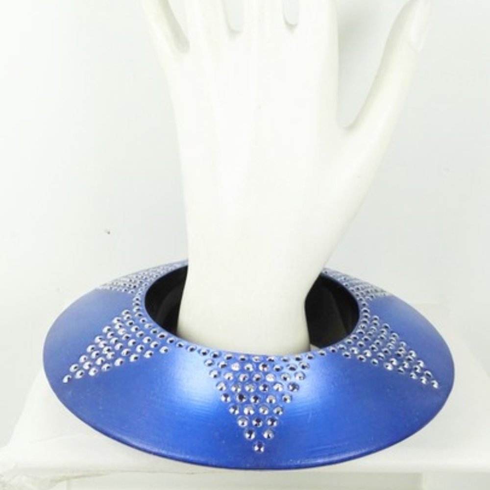 ALEXIS BITTAR Blue Lucite Silver Swarovski Crystal Wide Bangle Bracelet - Picture 9 of 9